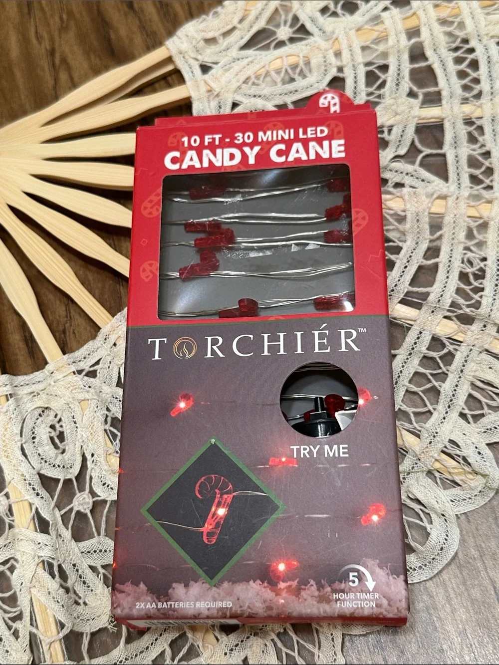 Candy Cane Torchier 10 ft 30 Mini LED String Lights - Red